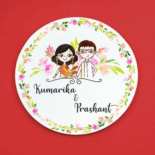 Forever Couple - Hand-painted Customized Name Plate - Round