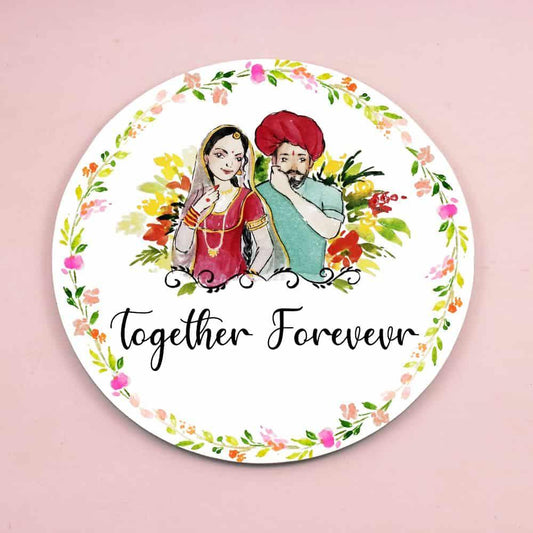 Rajasthani Couple - Hand-painted Customized Name Plate - Round