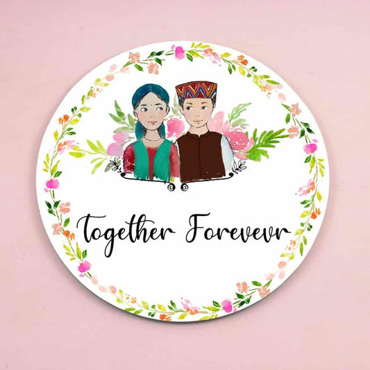 Garwali Couple - Hand-painted Customized Name Plate - Round