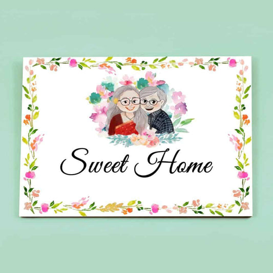 Old Couple - Hand-painted Customized Name Plate - Rectangle