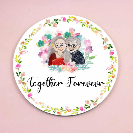 Old Couple - Hand-painted Customized Name Plate - Round