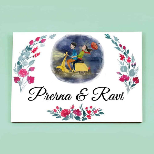 Scooter Couple - Hand-painted Customized Name Plate - Rectangle