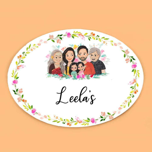 Hand-painted Customized Name Plate - Family of 6 - Oval