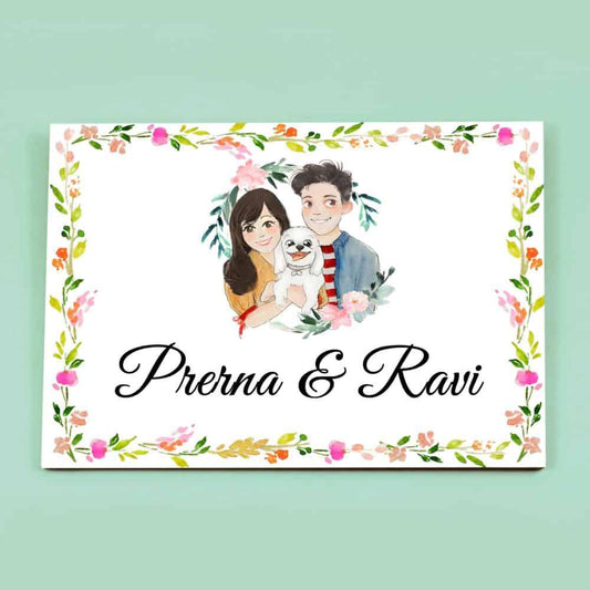 Pet Dog Couple - Hand-painted Customized Name Plate - Rectangle