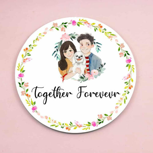 Pet Dog Couple - Hand-painted Customized Name Plate - Round