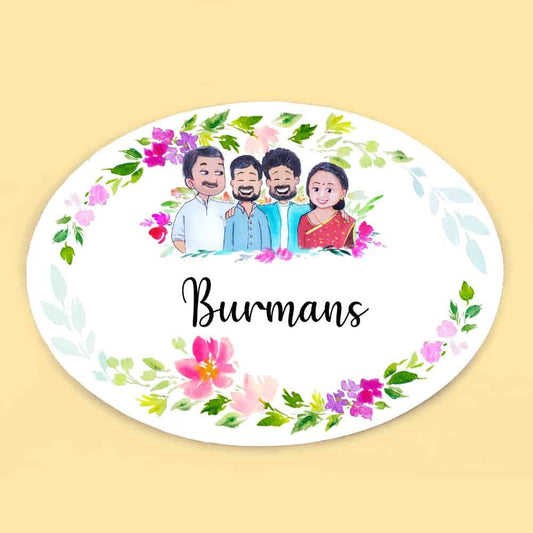 Hand-painted Customized Name Plate - Family of 4 - Oval