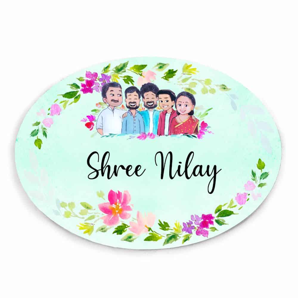 Hand-painted Customized Name Plate - Family of 5 - Oval