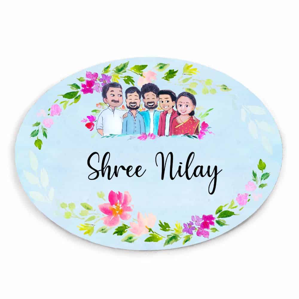 Hand-painted Customized Name Plate - Family of 5 - Oval