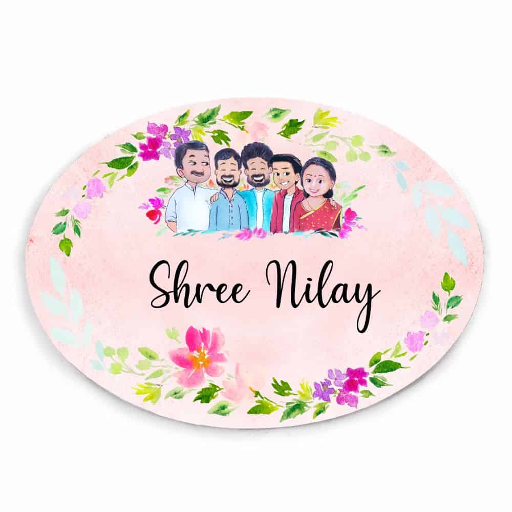 Hand-painted Customized Name Plate - Family of 5 - Oval