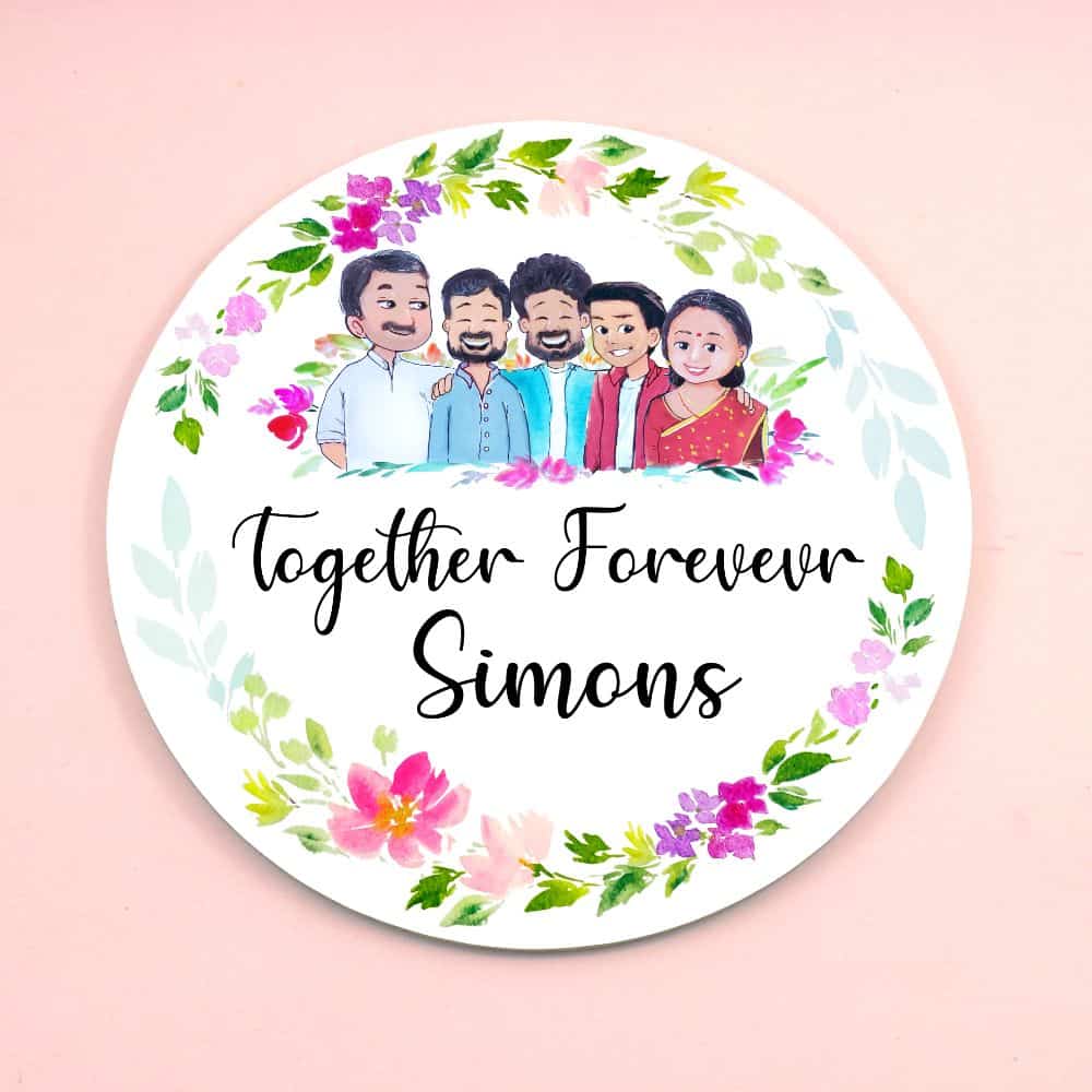 Hand-painted Customized Name Plate - Family of 5 - Round