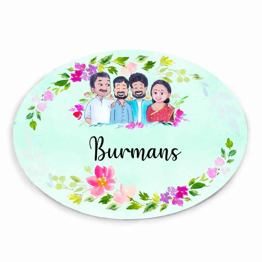 Hand-painted Customized Name Plate - Family of 4 - Oval