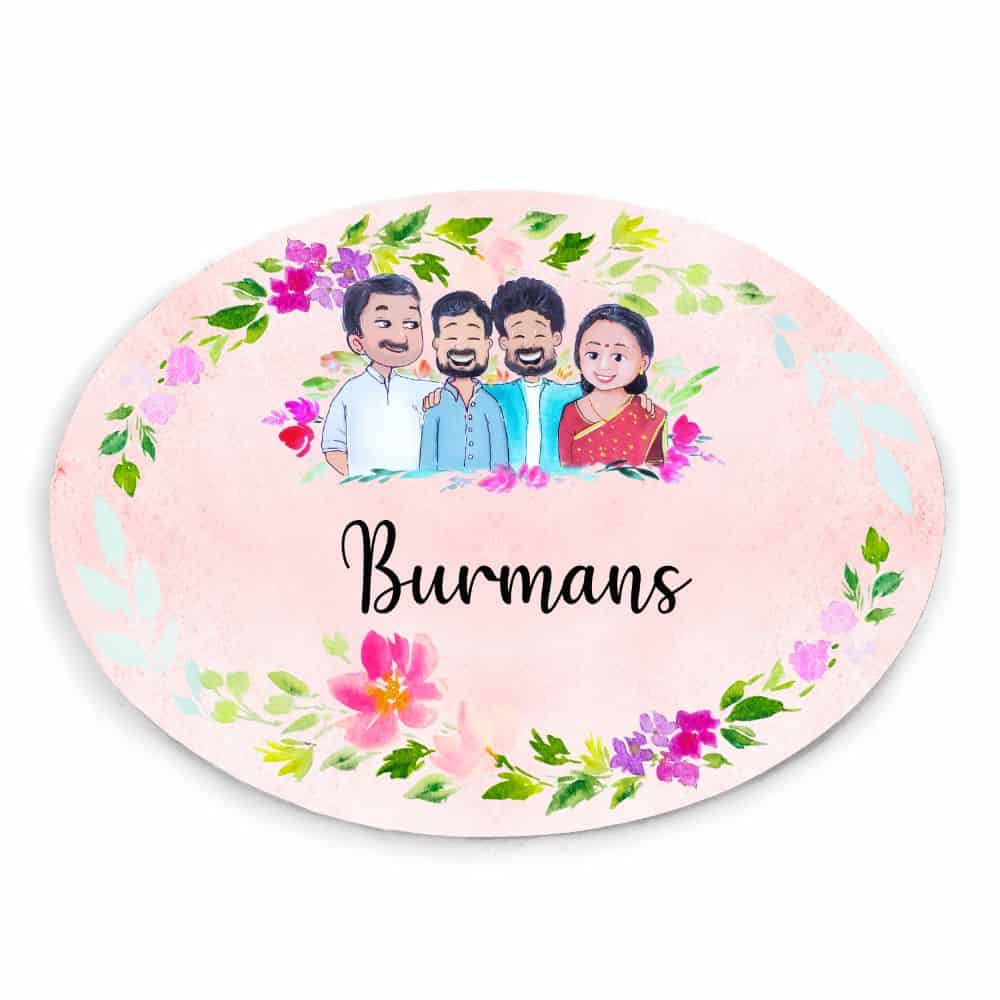 Hand-painted Customized Name Plate - Family of 4 - Oval