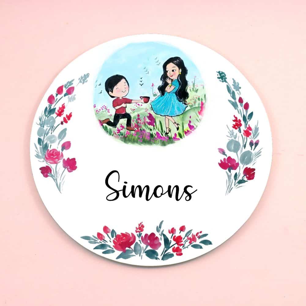 Garden Couple - Hand-painted Customized Name Plate - Round