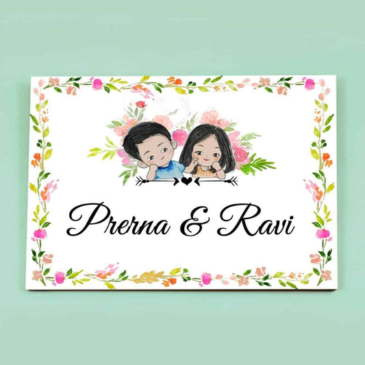 Cute Couple - Hand-painted Customized Name Plate - Rectangle