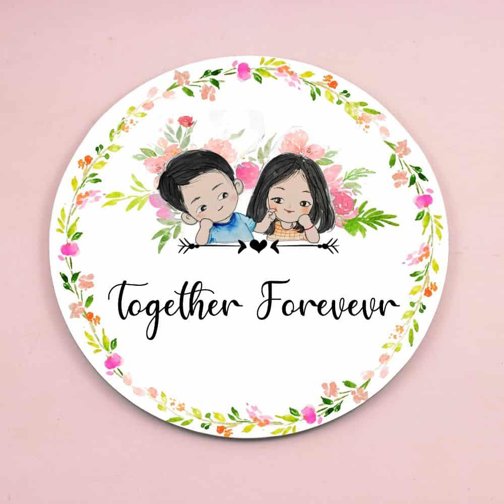 Cute Couple - Hand-painted Customized Name Plate - Round