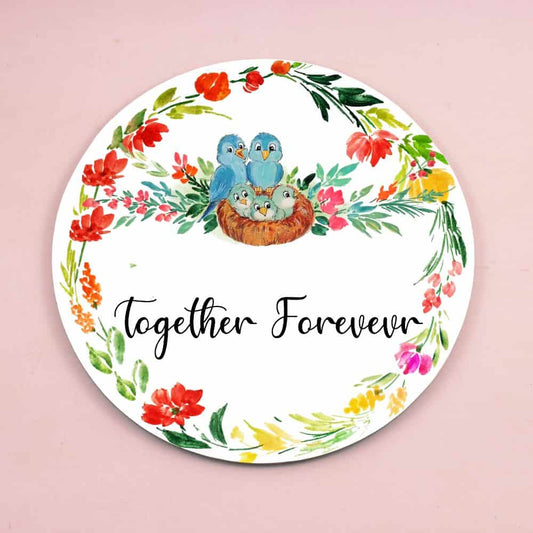 Bird Family - Hand-painted Floral Nameplate - Round