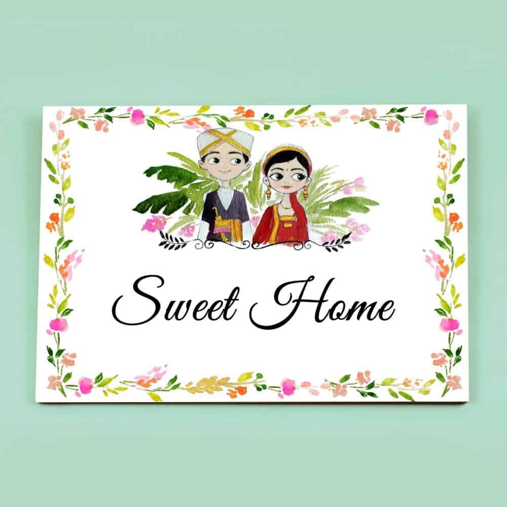 Coorg Couple - Hand-painted Personalised Name Plate - Rectangle