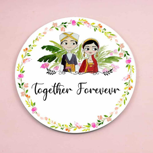 Coorg Couple - Hand-painted Personalised Name Plate - Round