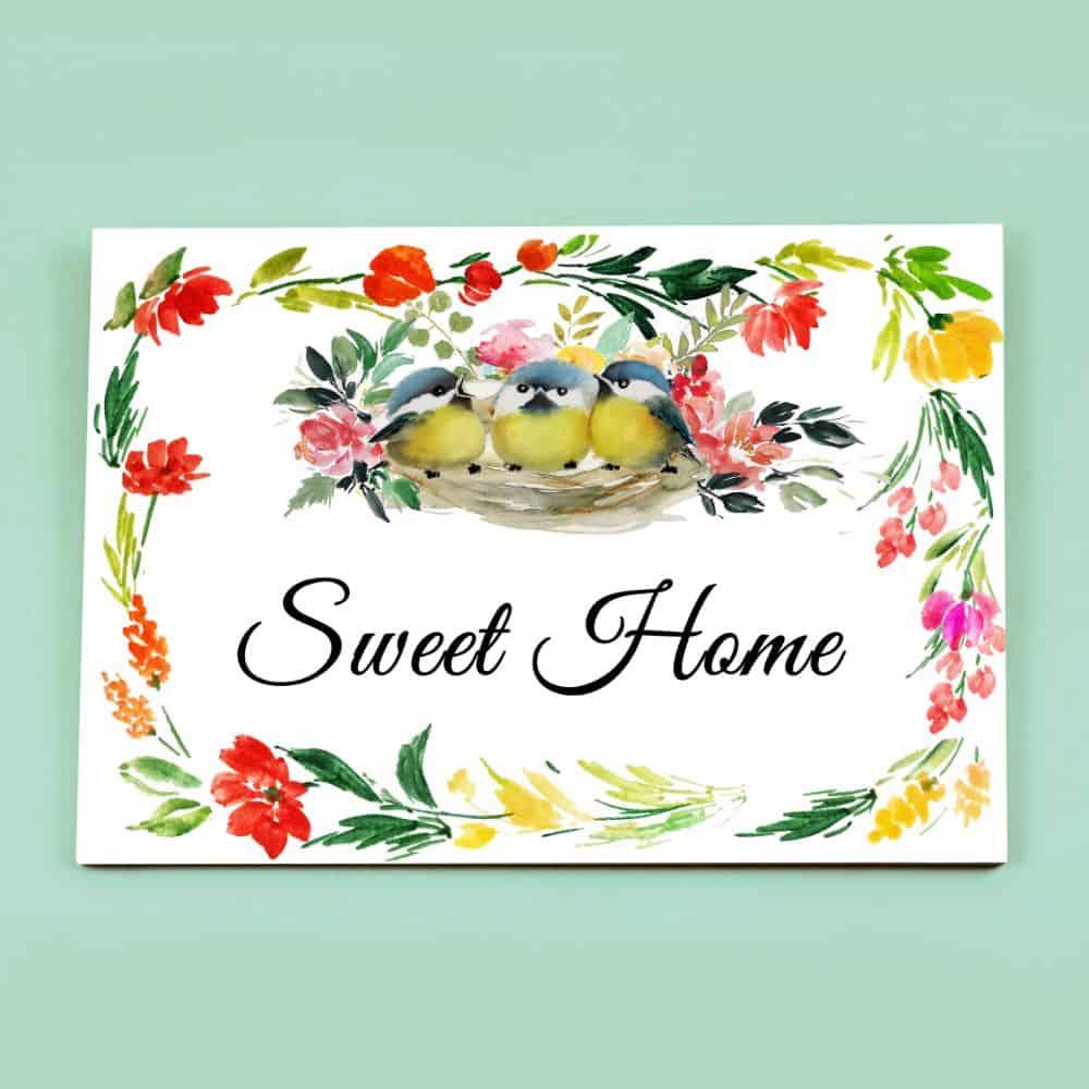 Birds - Hand-painted Floral Nameplate - Rectangle