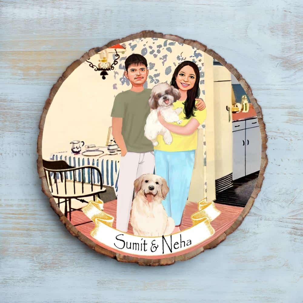 Photo Caricature Nameplate - Pet Couple - Home Sweet Home