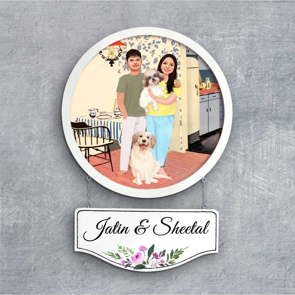 Photo Caricature Nameplate - Pet Couple - Home Sweet Home