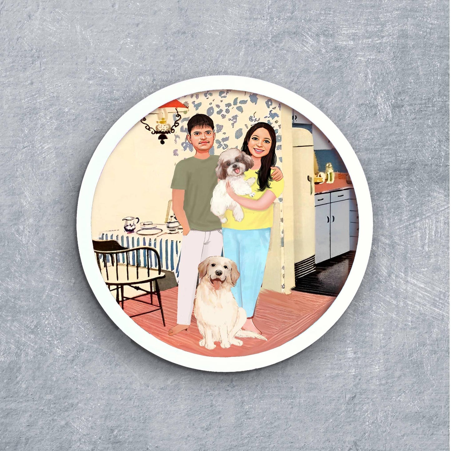 Photo Caricature Nameplate - Pet Couple - Home Sweet Home