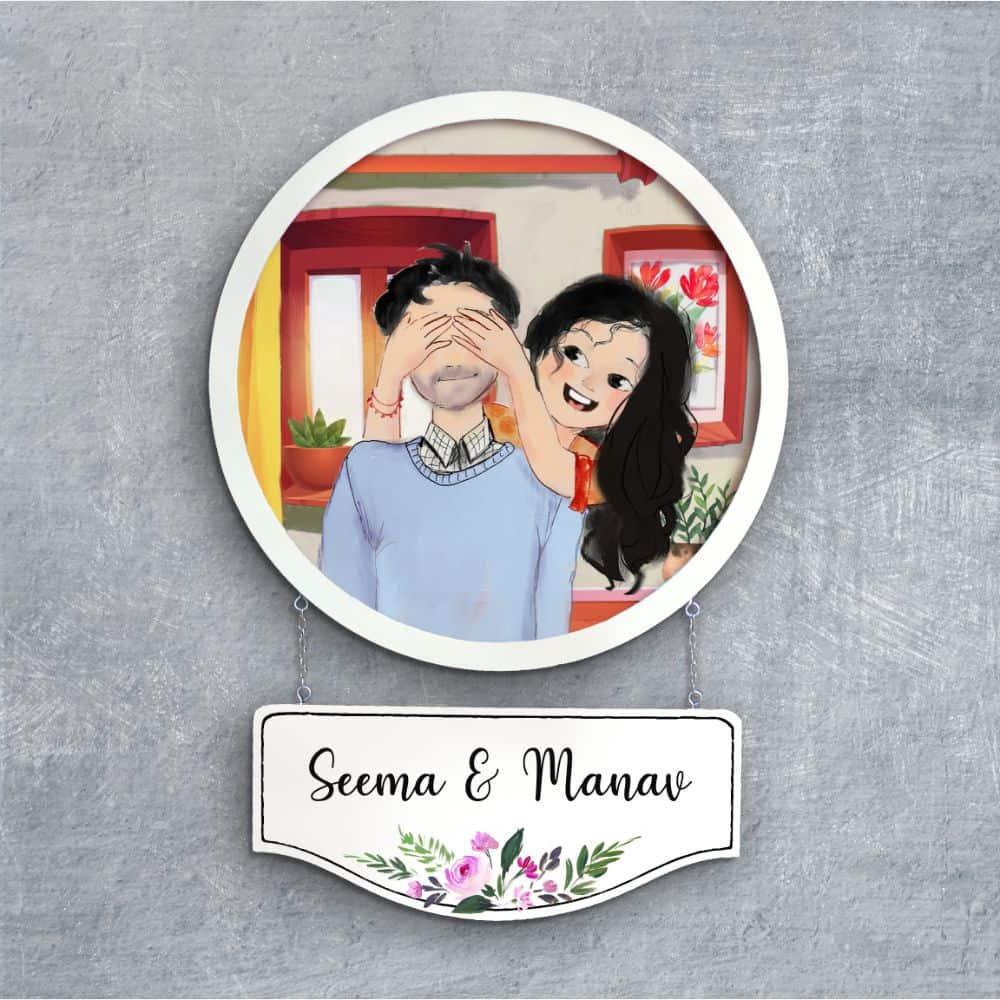 Photo Caricature Nameplate - Sweet Couple - Happy Surrender