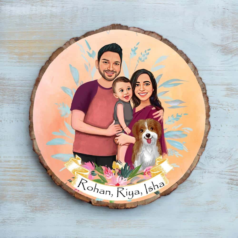 Photo Caricature Nameplate - Family Time - Floral Bliss