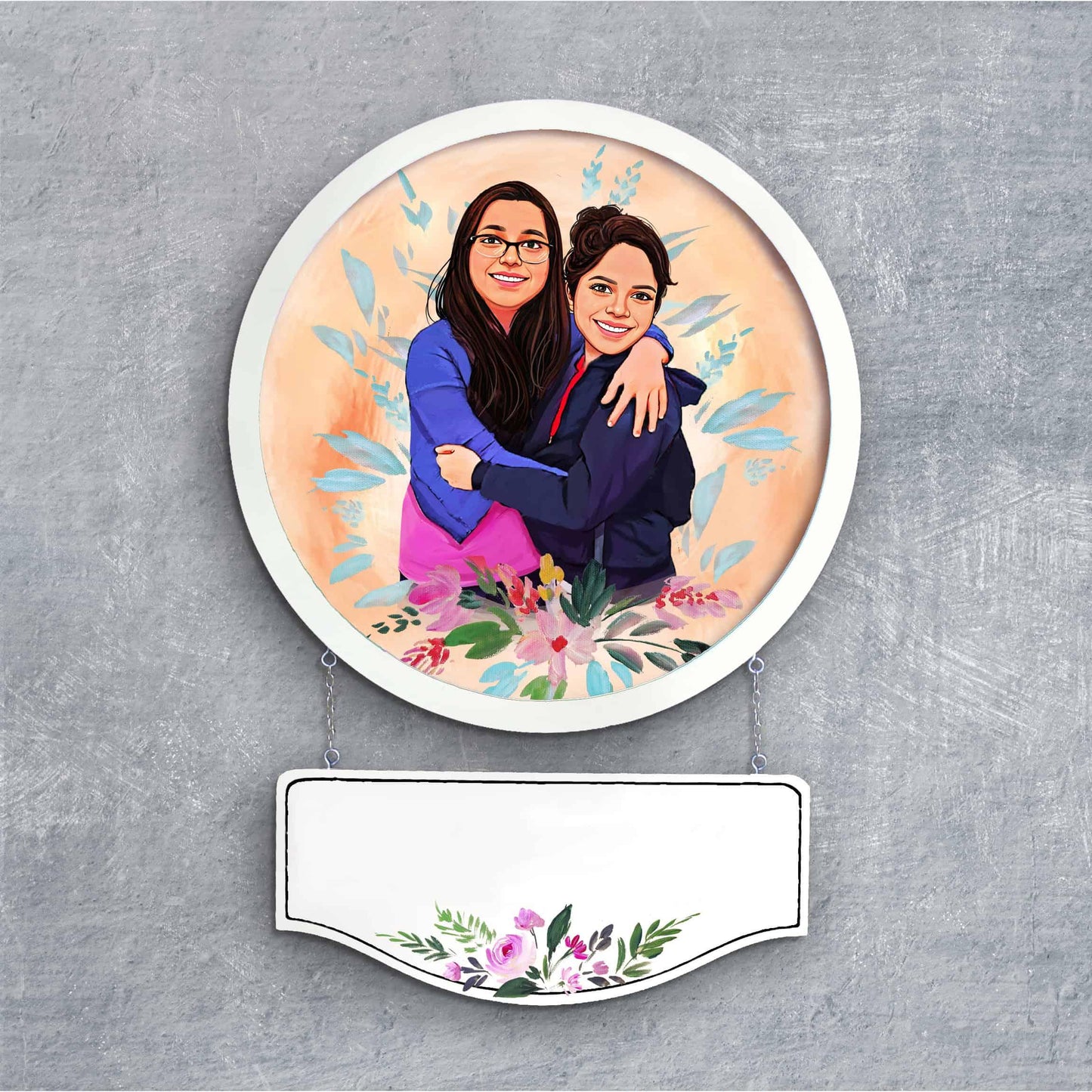 Photo Caricature Nameplate - Family Time - Floral Bliss