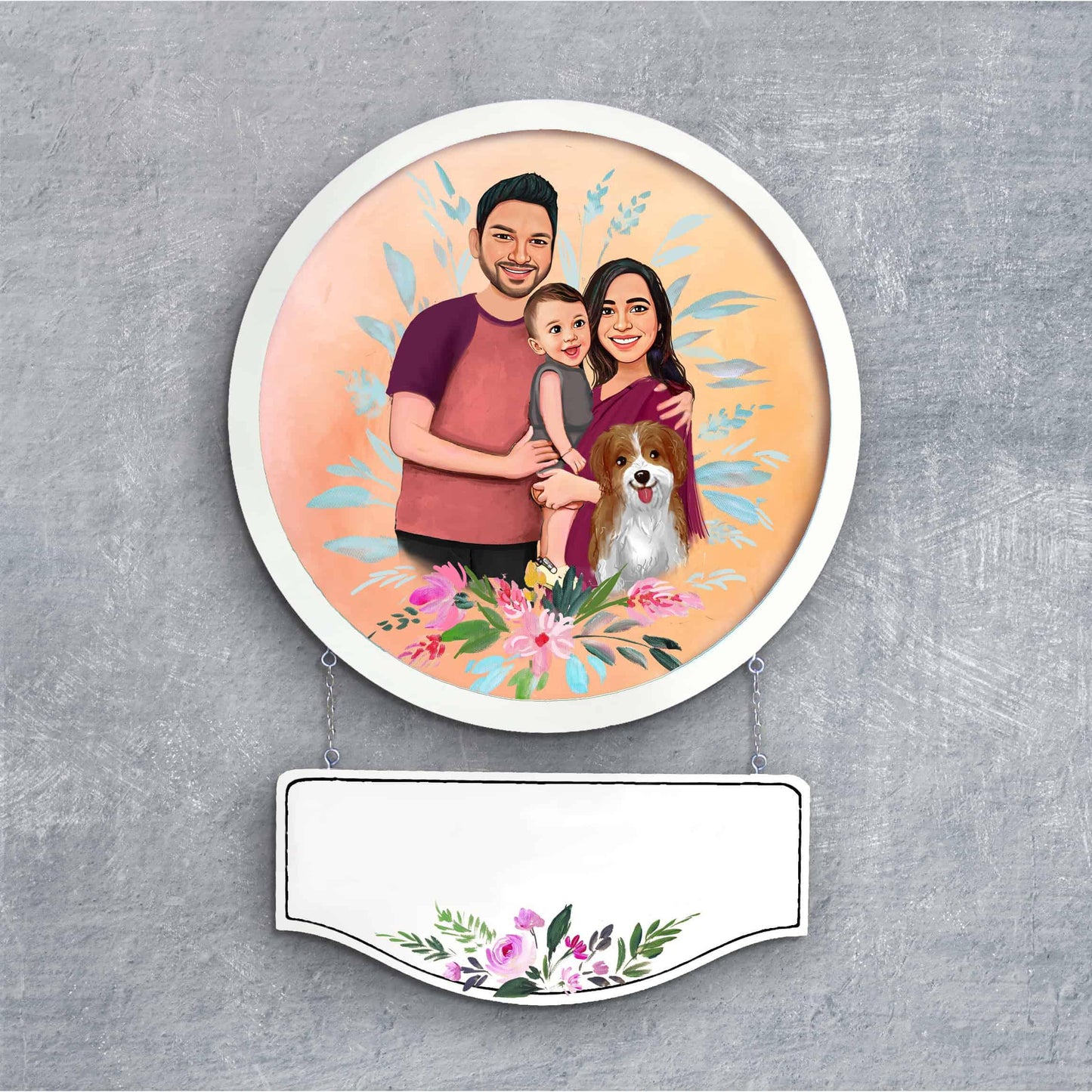 Photo Caricature Nameplate - Family Time - Floral Bliss