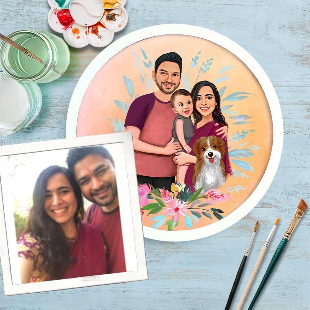 Photo Caricature Nameplate - Family Time - Floral Bliss