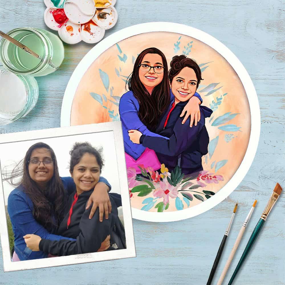 Photo Caricature Nameplate - Family Time - Floral Bliss