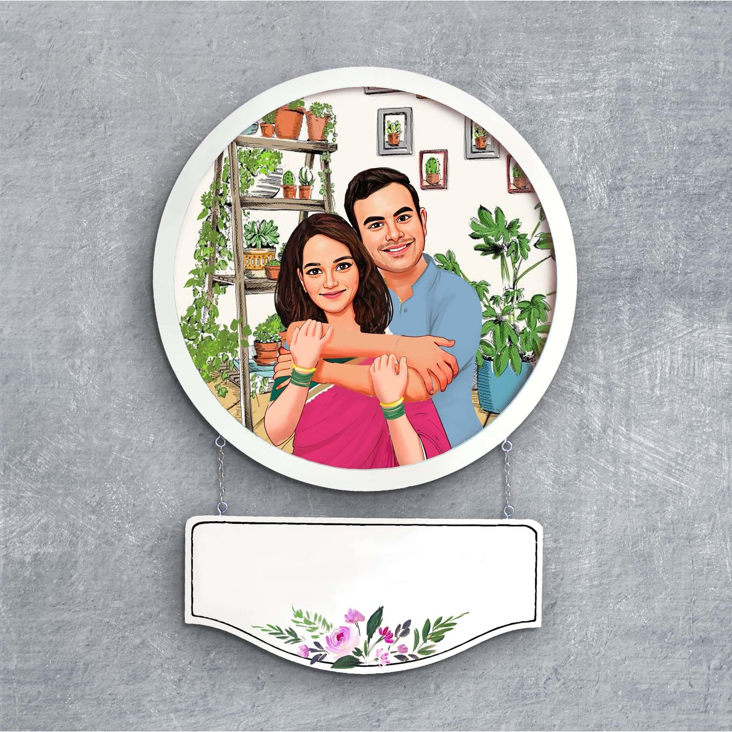 Photo Caricature Nameplate - Sweet Couple - Indoor Garden