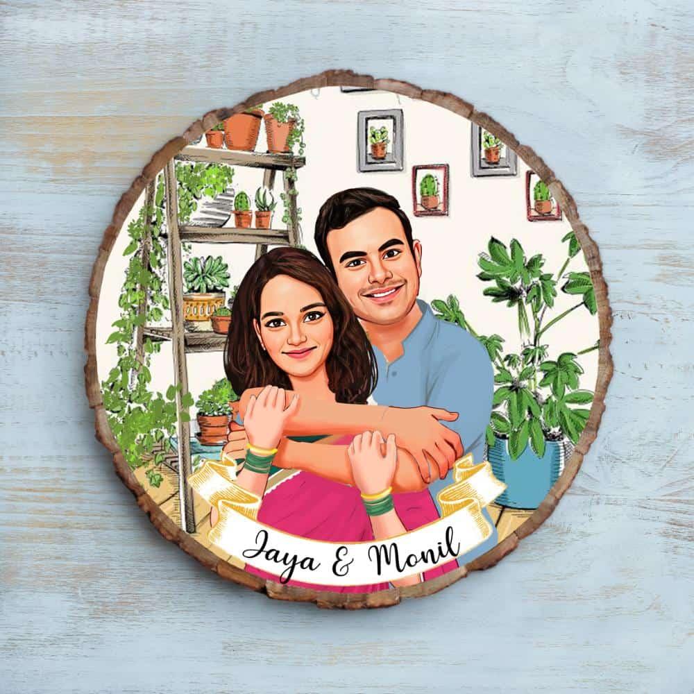 Photo Caricature Nameplate - Sweet Couple - Indoor Garden