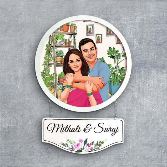 Photo Caricature Nameplate - Sweet Couple - Indoor Garden