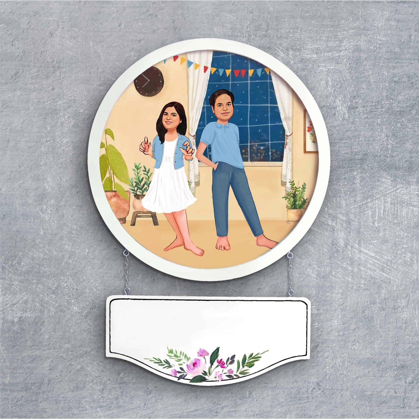 Photo Caricature Nameplate - Cute Couple - Casual Evening