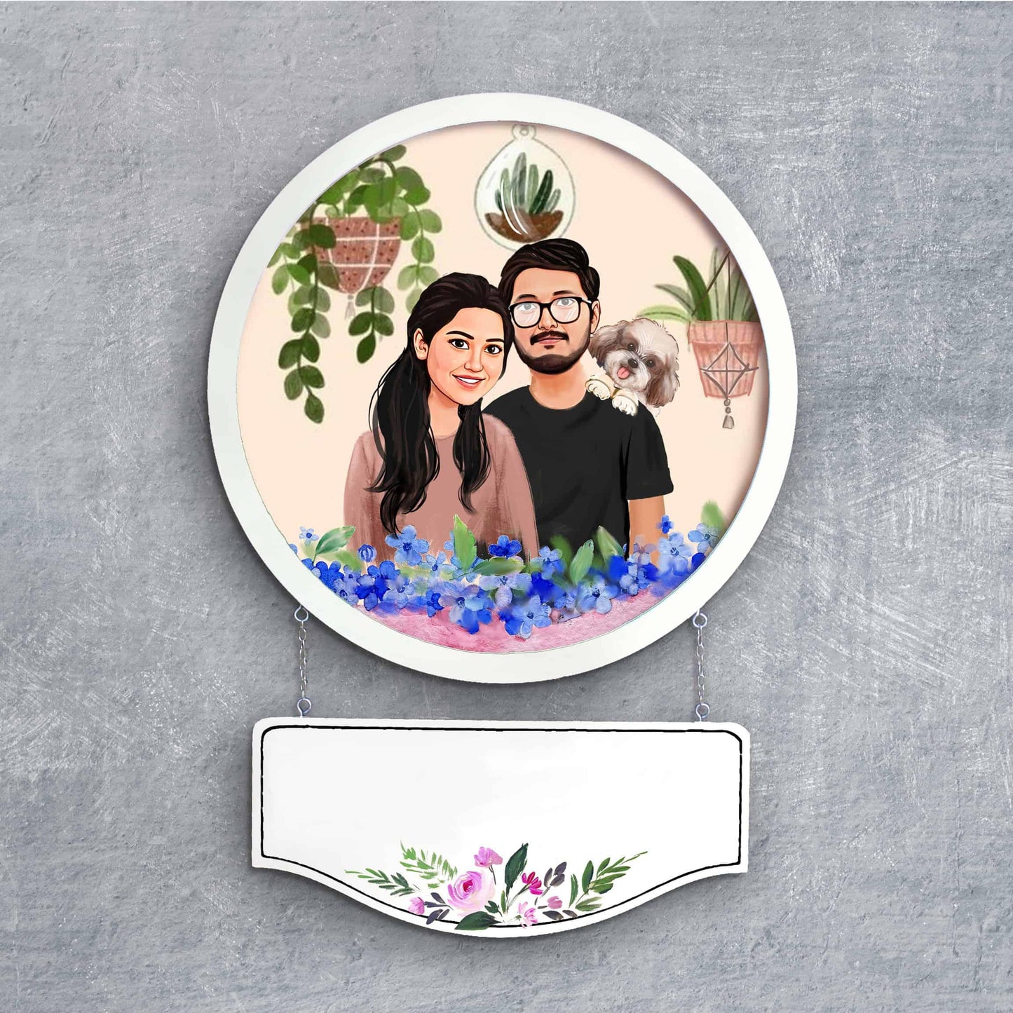 Photo Caricature Nameplate - Pet Couple - Green Thumbs