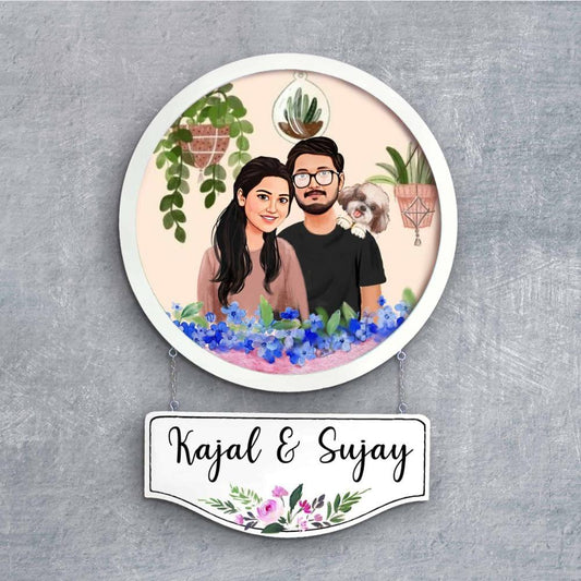 Photo Caricature Nameplate - Pet Couple - Green Thumbs