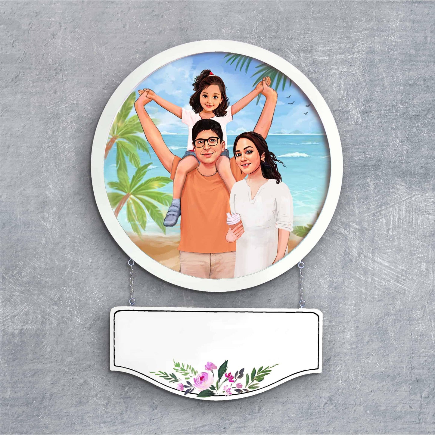 Photo Caricature Nameplate - Family Time - Tropical Oasis