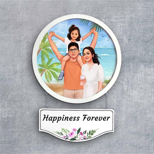 Photo Caricature Nameplate - Family Time - Tropical Oasis