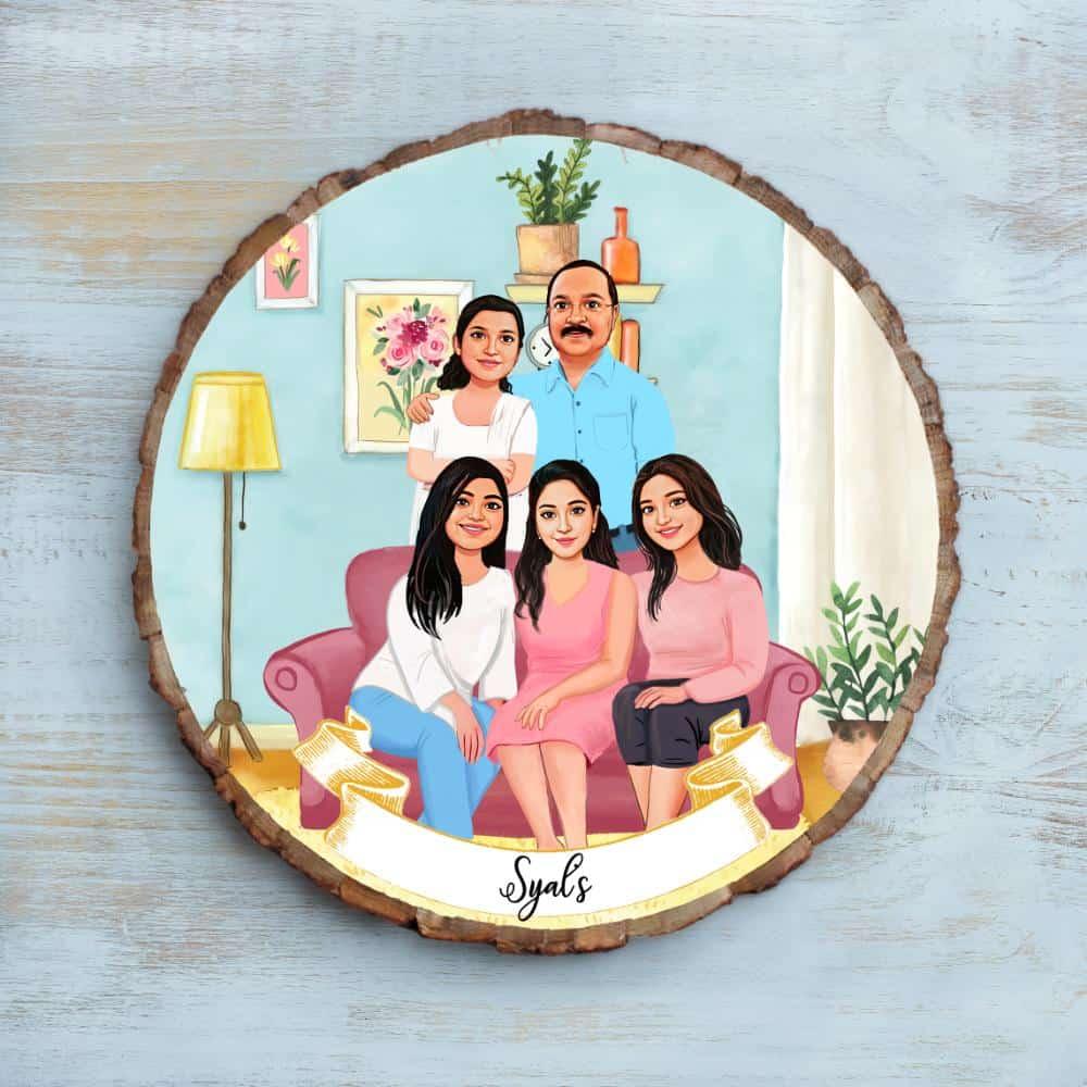 Photo Caricature Nameplate - Family Time - Together at Home