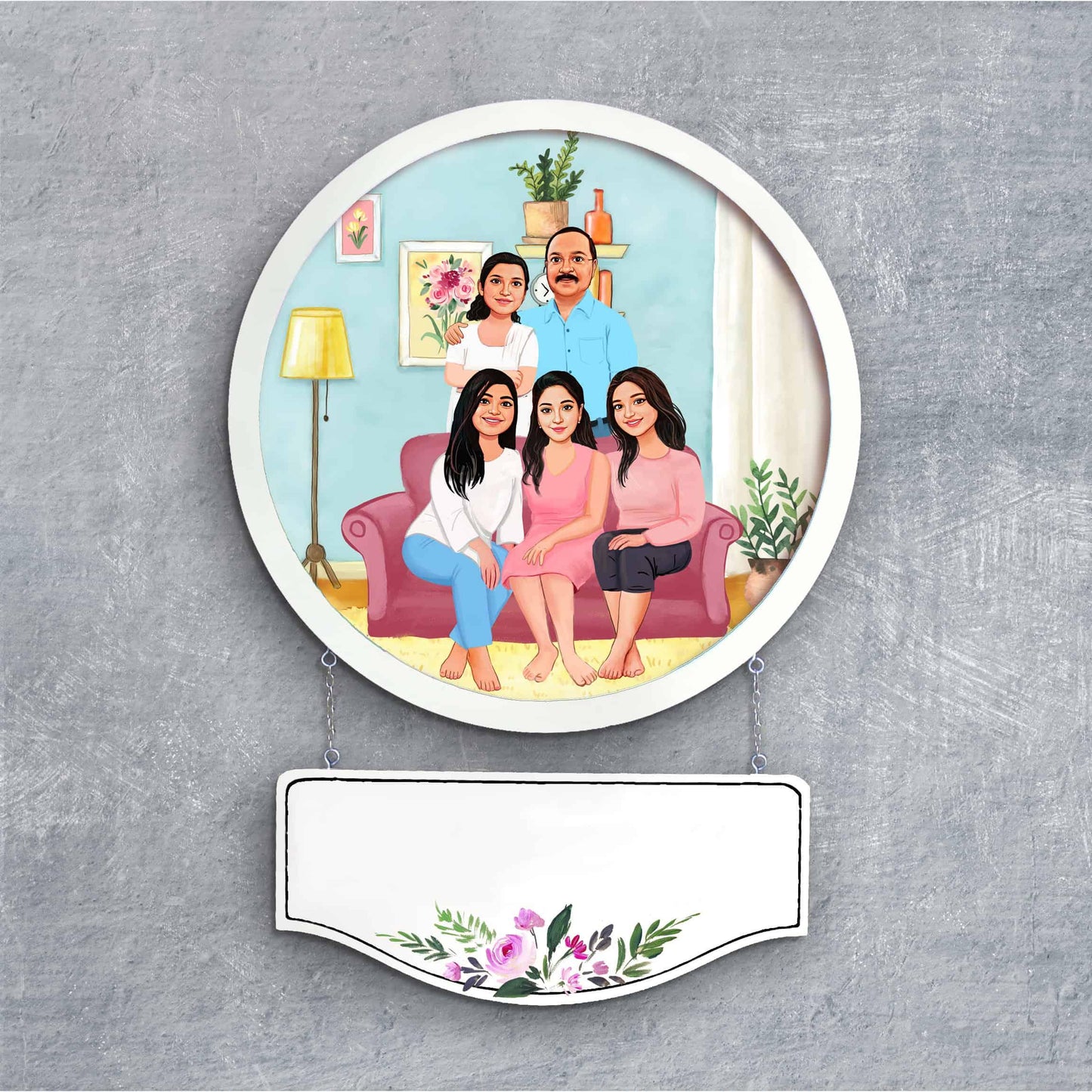 Photo Caricature Nameplate - Family Time - Together at Home