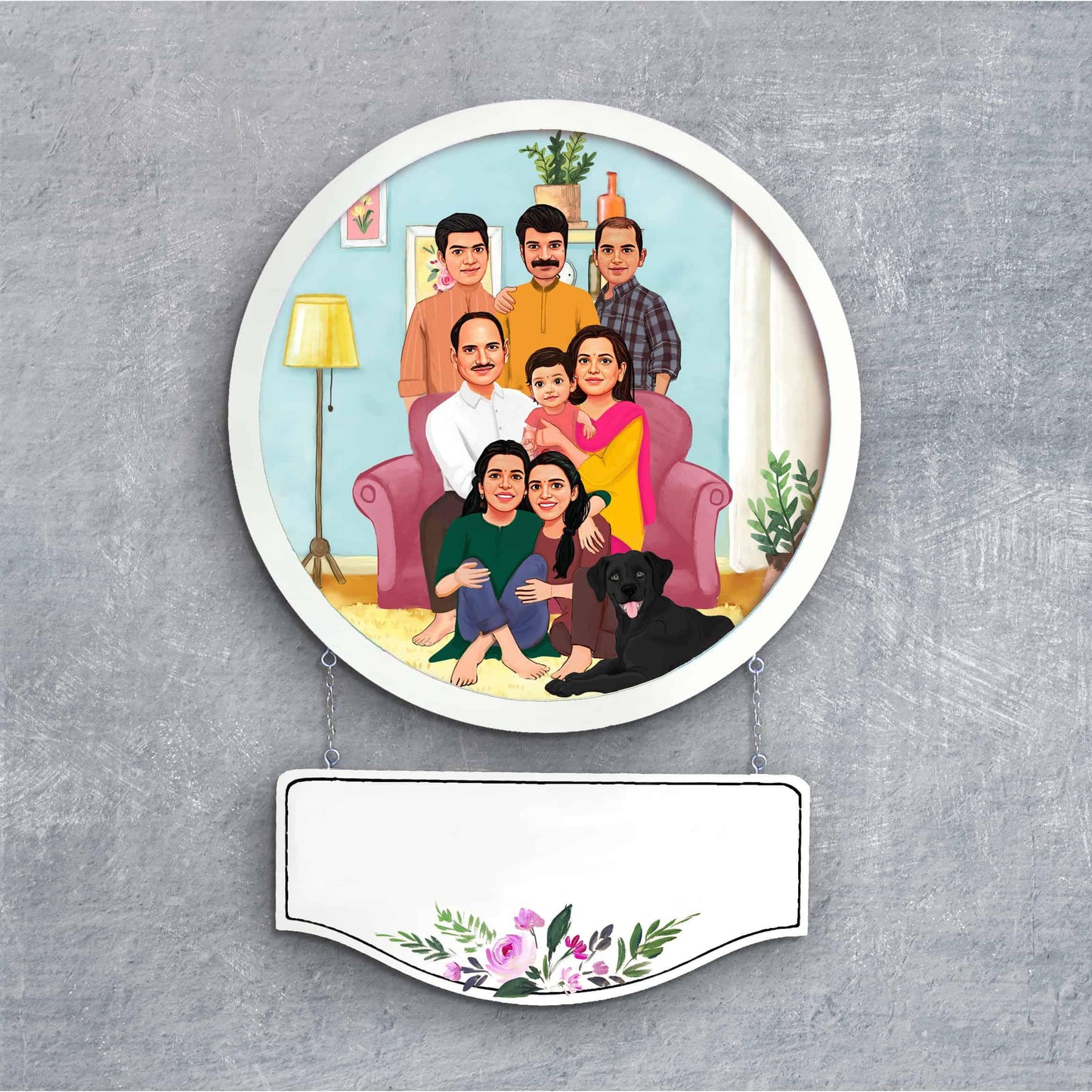 Photo Caricature Nameplate - Family Time - Together at Home