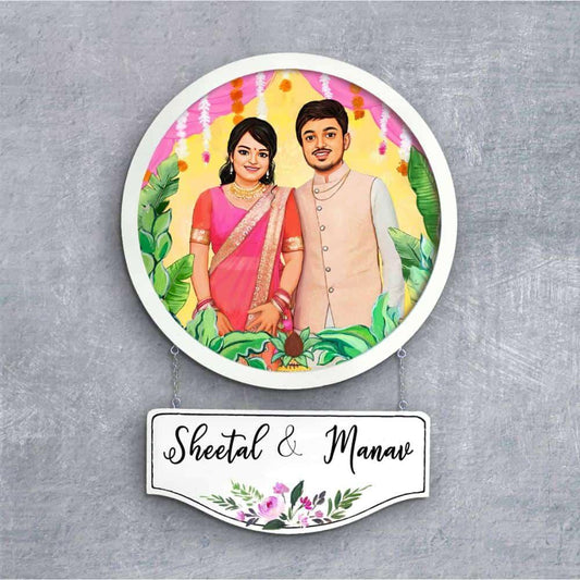 Photo Caricature Nameplate - Sweet Couple - Marigold Magic