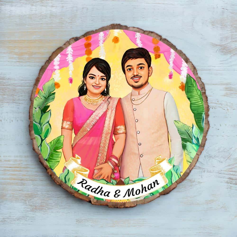 Photo Caricature Nameplate - Sweet Couple - Marigold Magic