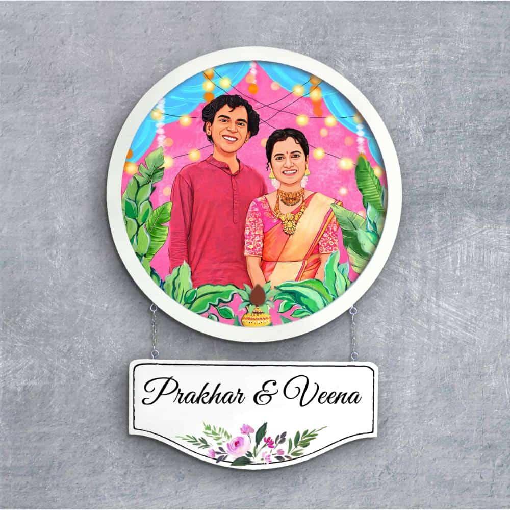 Photo Caricature Nameplate - Sweet Couple - Festive Season