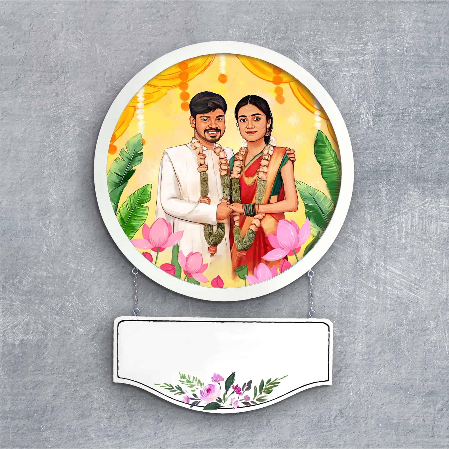 Photo Caricature Nameplate - Wedding Couple - Marigold Magic