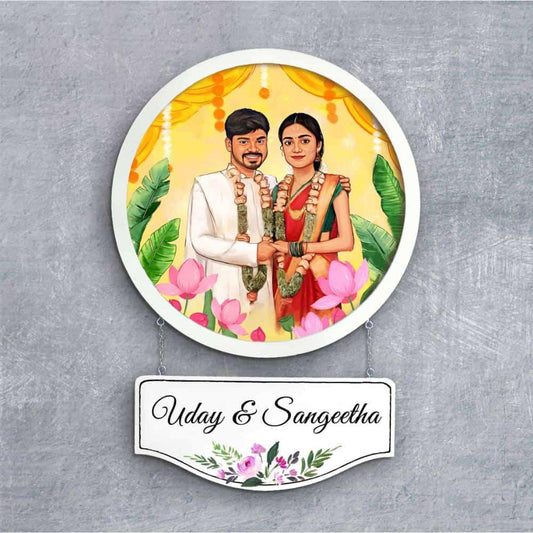 Photo Caricature Nameplate - Wedding Couple - Marigold Magic