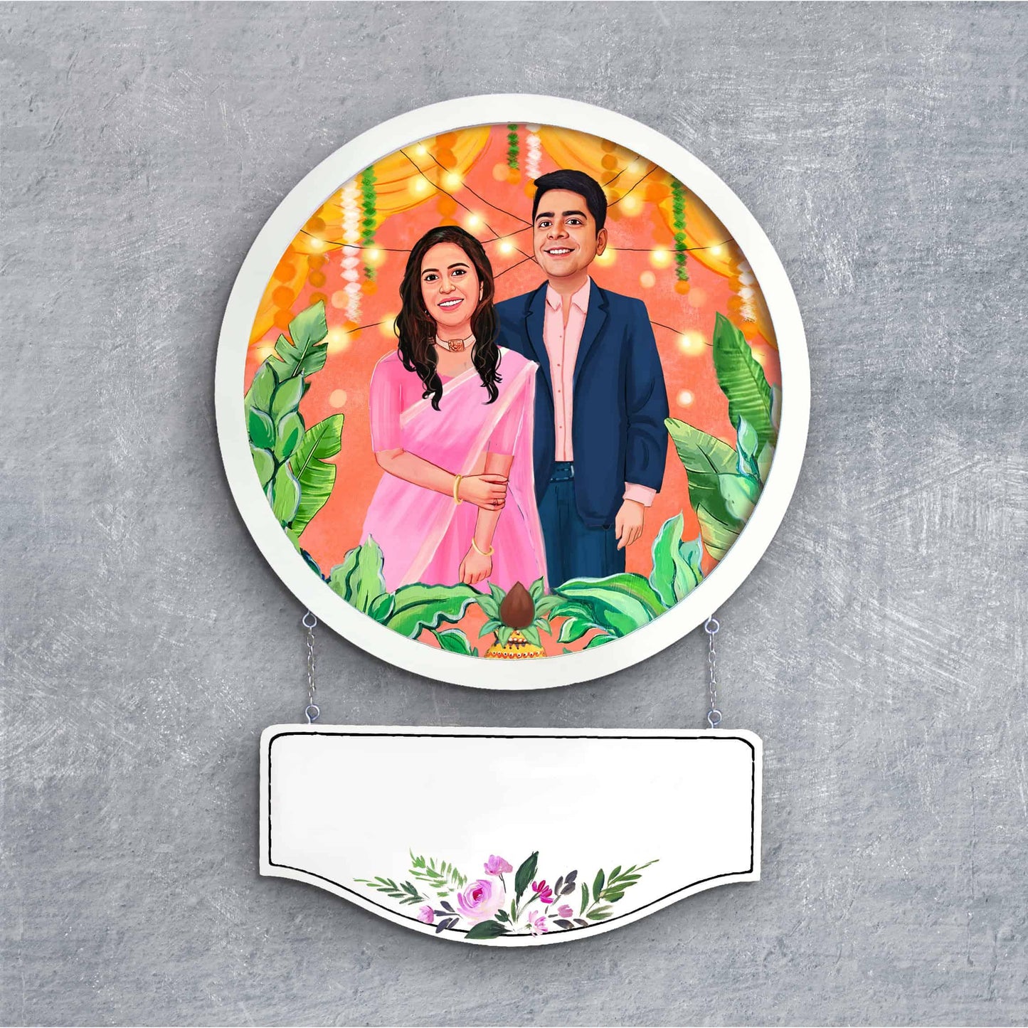 Photo Caricature Nameplate - Wedding Couple - Blissful Beginnings