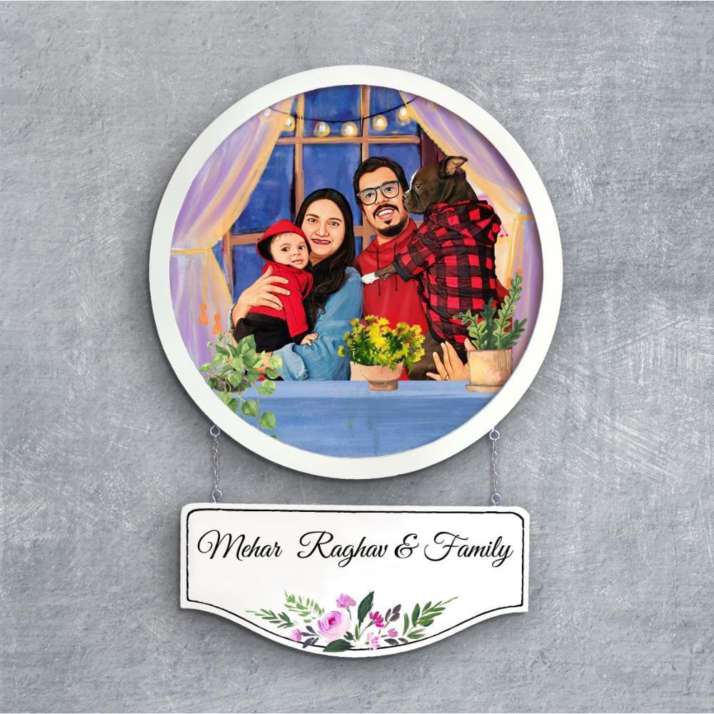 Photo Caricature Nameplate - Family Time - Humble Abode